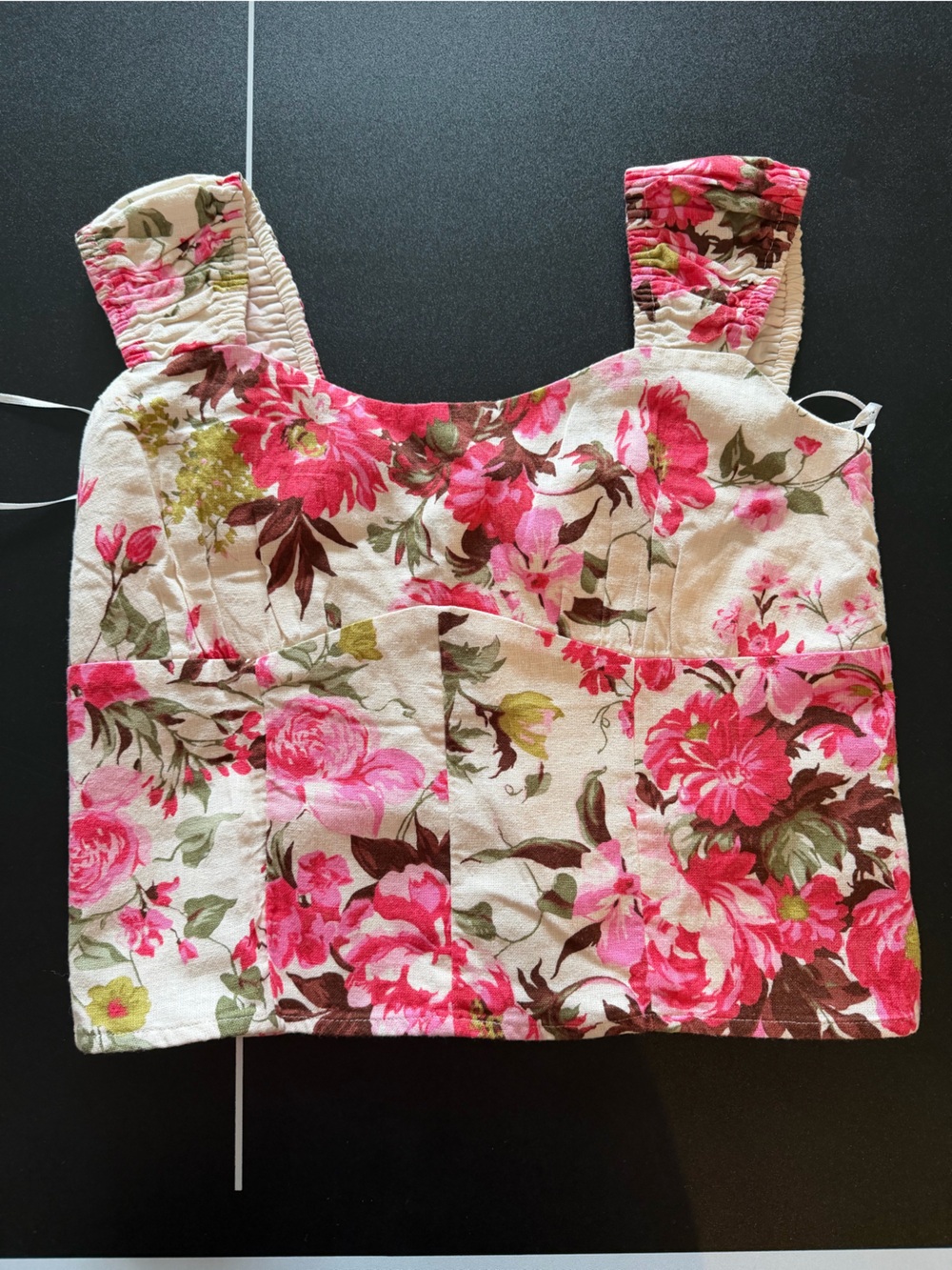Abercrombie & Fitch Pink Floral Smock Sleeved Cropped Top